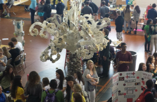 Sculpture students built a 15-foot-tall tree made of pages of text from famous literary works from around the world at Millbrook's 2014 International Festival